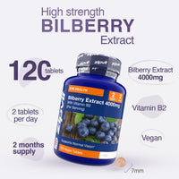 Zipvit Bilberry Extract 4000mg with Vitamin B2, Eye Vitamins with Anthocyanidins, Vaccinium Uliginosum, Supports Healthy Vision, 120 Vegan Tablets, 2 Months Supply