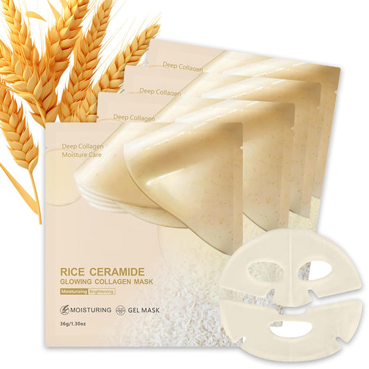 Trendyfave 4Pcs Rice Sheet Mask, Collagen Face Mask, Overnight Mask for Face Glow with Collagen Extract & Ceramide, Korean Skincare for Brightening, Hydrating & Anti-Aging, Moisturising Skin Barrier Repair