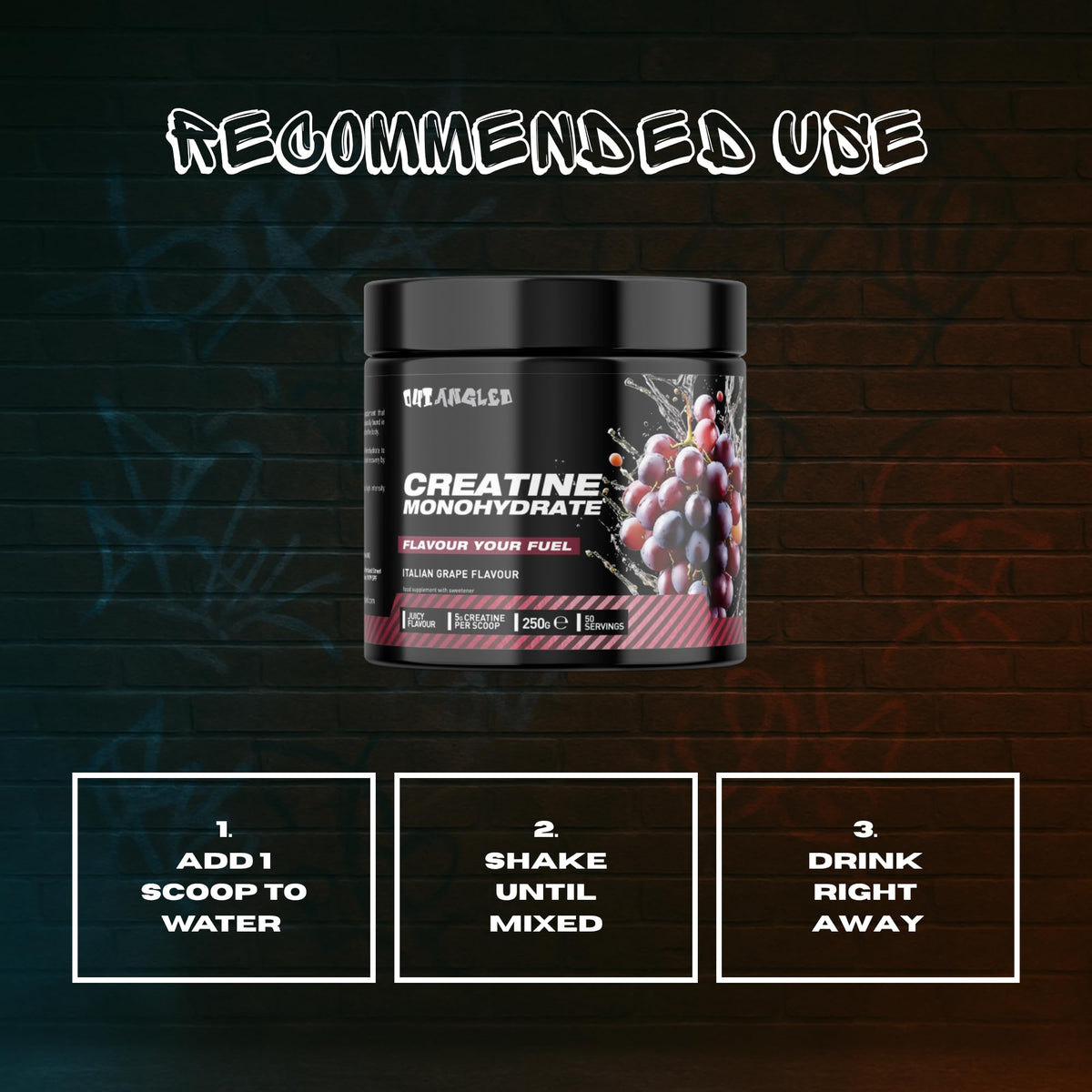 OUT ANGLED Out Angled Creatine Monohydrate Powder, Italian Grape, 50 Servings, Micronised for Easy Mixing, Muscle Growth, Muscle Recovery and Strength Performance