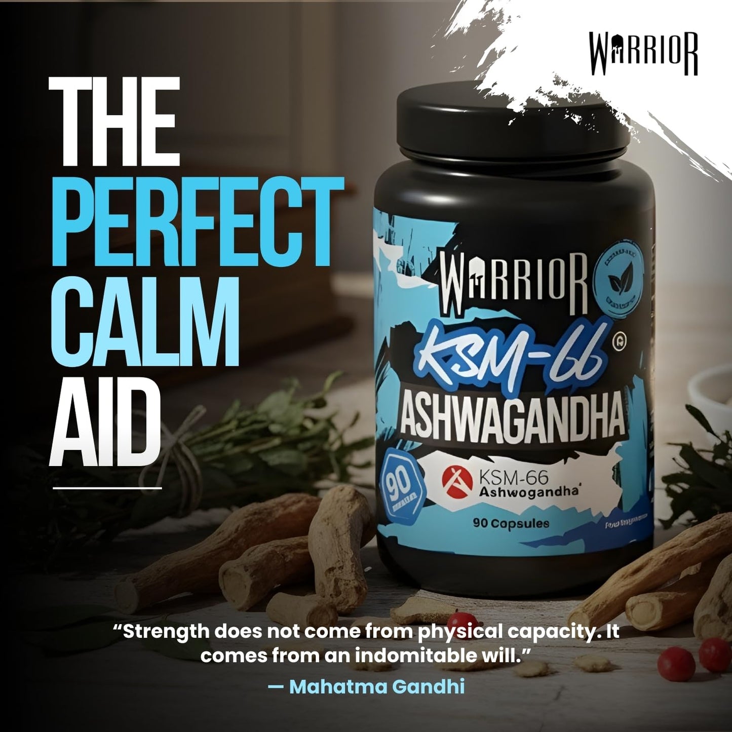 Warrior Ashwagandha KSM 66 – 300mg Ashwagandha Root Extract, High Strength Adaptogen for Stress Relief, Cortisol, Immune System Booster, & Energy Booster for Tiredness – Sleep Supplement – 90 Capsules