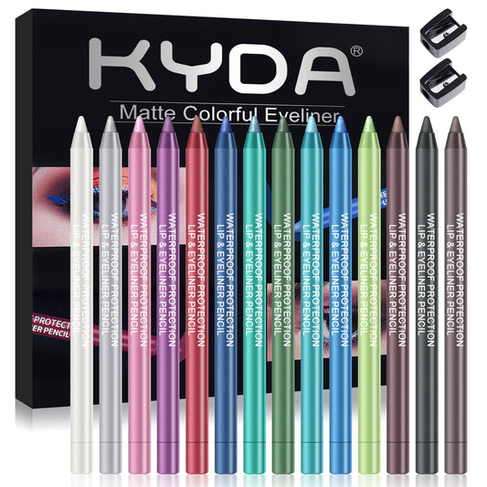 Ownest 14 Colors Eye Shadows Eyeliner Pen Set, Metallic Eyeliner Pencil Glitter Eye Liner for Women Eye Liner Professional Eye Makeup Set Colorful Eye Color