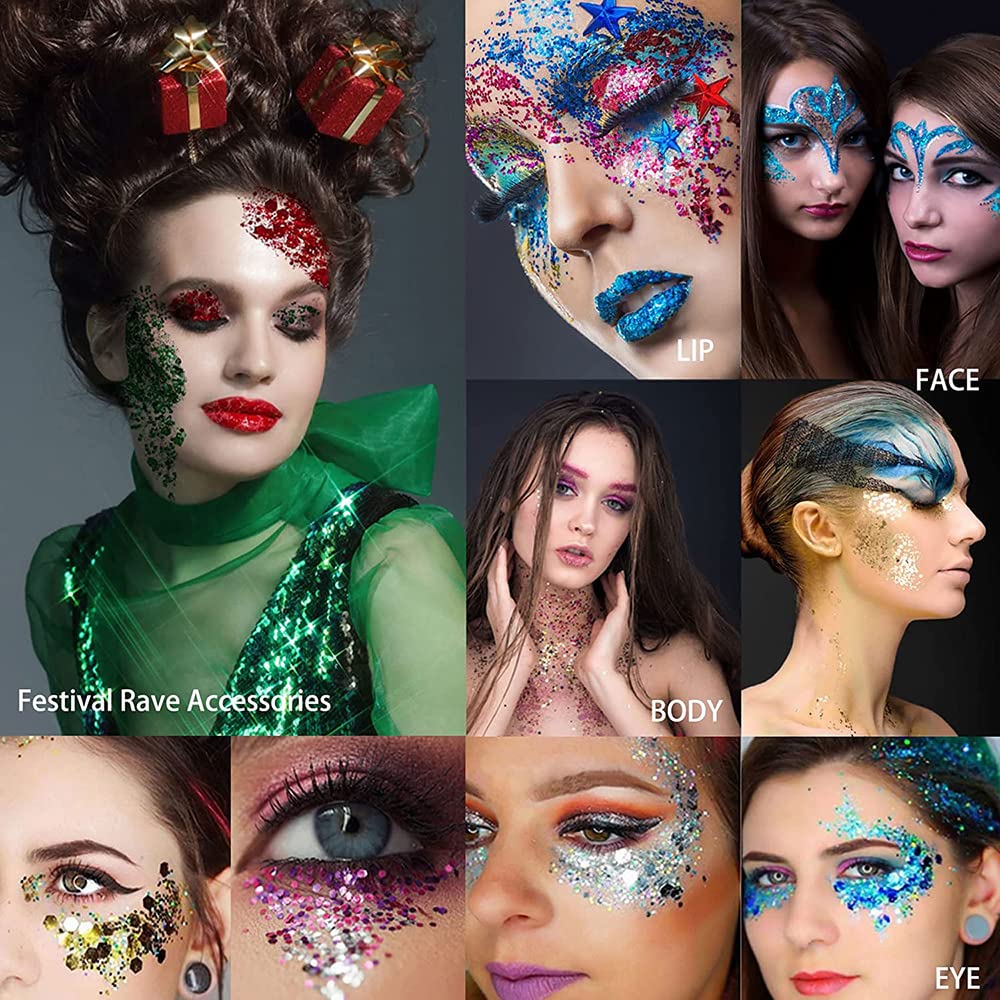 ZDHSOY Body Glitter - Face Glitter, Mermaid Face Glitter Gel, Singer Concerts Sequins Glitter Face Paint, Chunky Glitter for Eye Lip Hair, Sparkling Holographic Gel for Women (Blue)