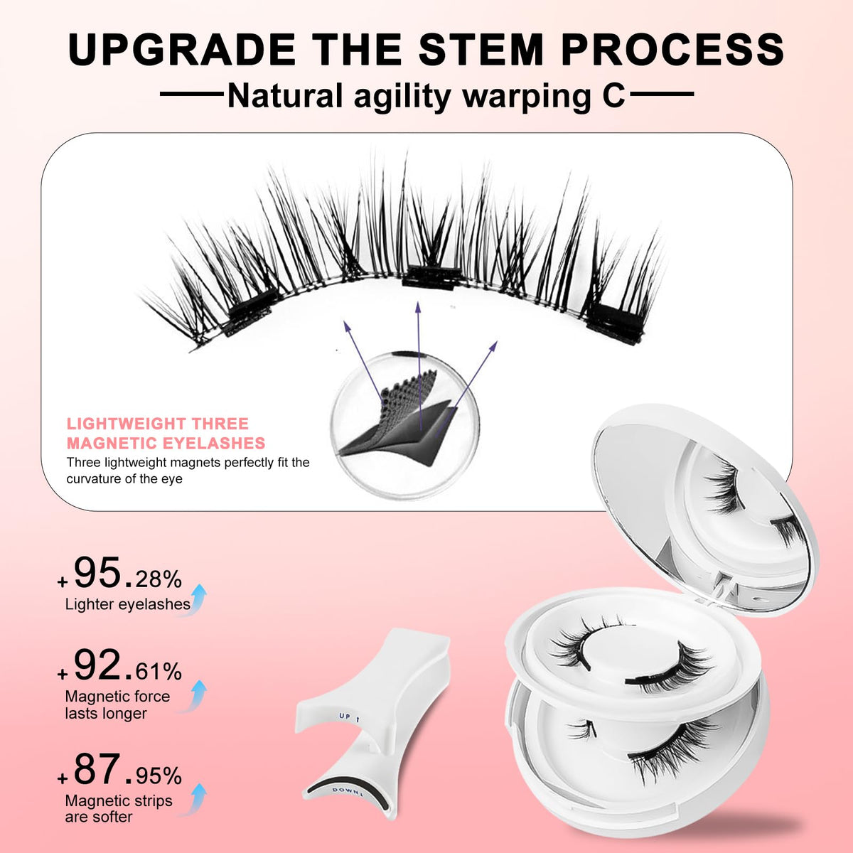 lafo Magnetic-Eyelashes Natural Look, 2 Pairs Reusable Magnetic Lashes Kit with Applicator, No Glue Needed, Natural Magnetic Eyelashes, Easy to Wear and Remove 2 Pairs