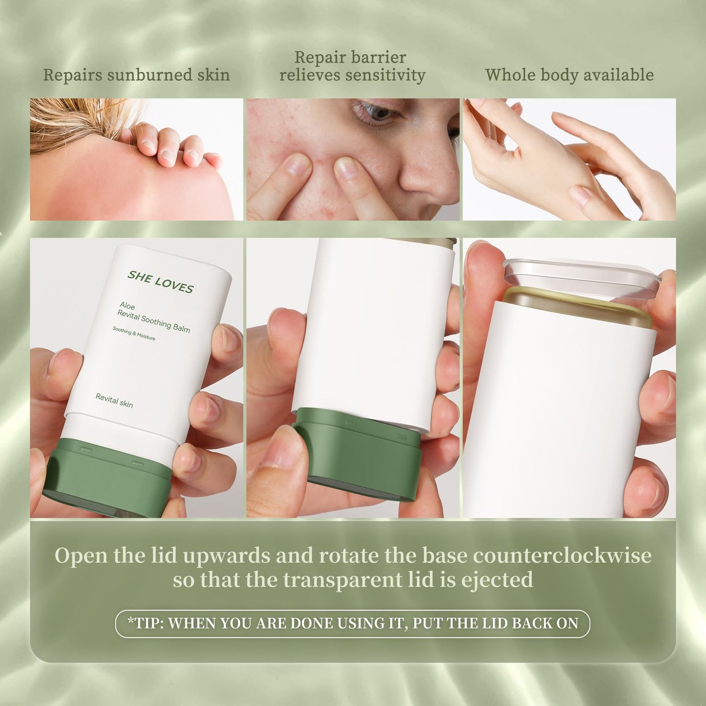 Mikloven Aloe Vera Gel Stick – 15g After Sun Lotion with Hydrating Moisturizer for Face & Body, Pure Aloe Gel for Soothing Care, Travel-Friendly for Sensitive Skin (1 PCS)