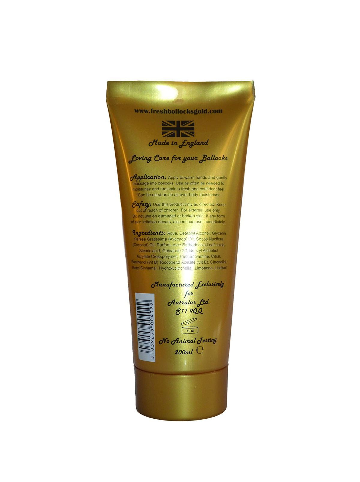 Dr. Ball's Fresh Bollocks Gold - Intimate Deodorant and Anti-Chafing Balm. 200ml tube.