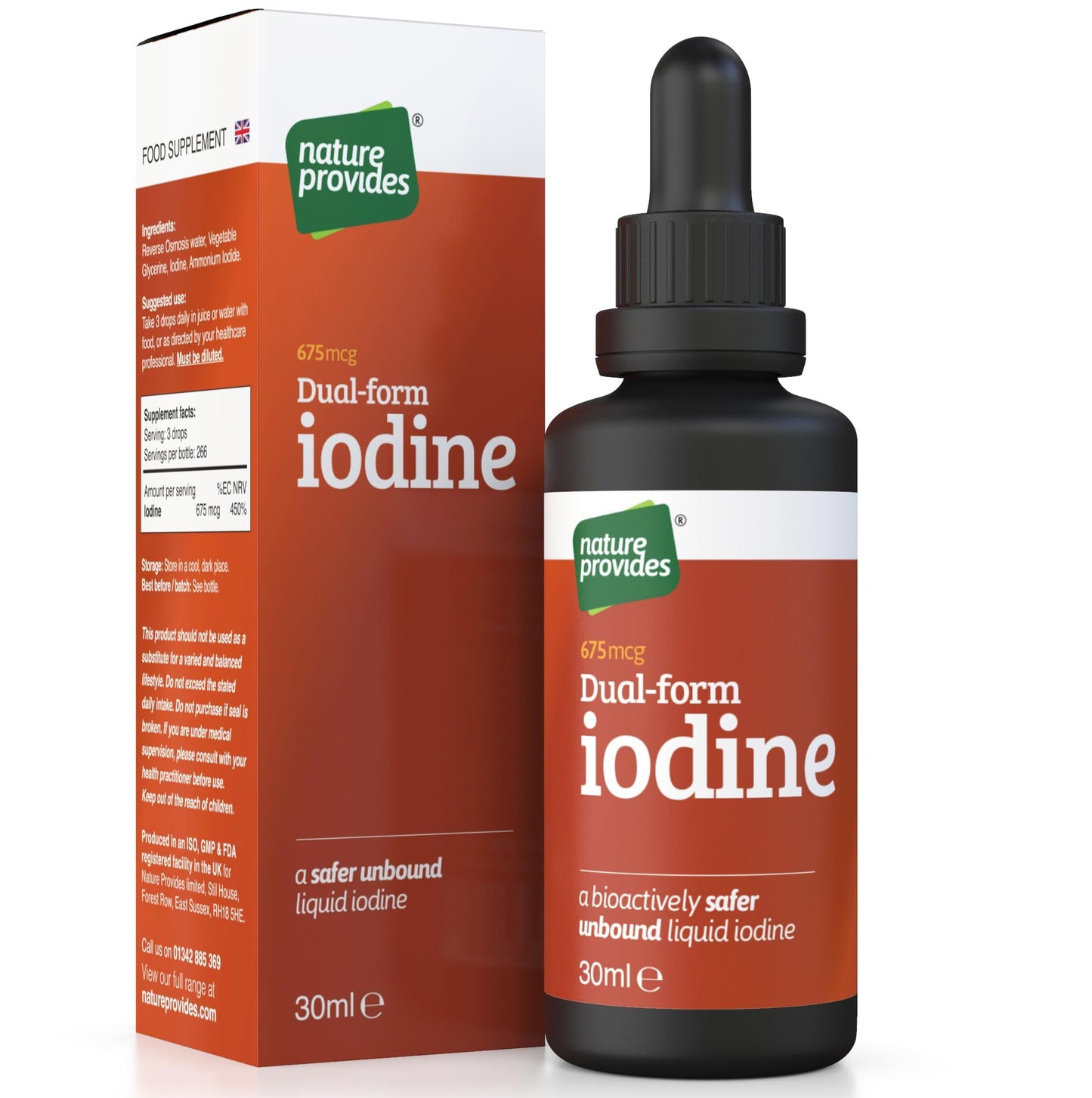 Nature Provides Natural Dual-Form Iodine : 100% Free and Unbound Iodine/Iodide Supplement. 675mcg (30ml) for Energy, Mood & Metabolism. Made in The UK.