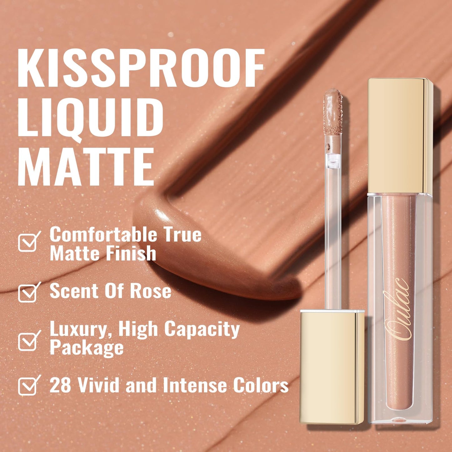 Oulac Matte Liquid Nude Lipstick for Women, Beige Nude Long Lasting Lip Gloss, Waterproof, Highly Pigmented Creamy Formula Lipstick with Vitamin E, Vegan, 4.5ml (MS01)