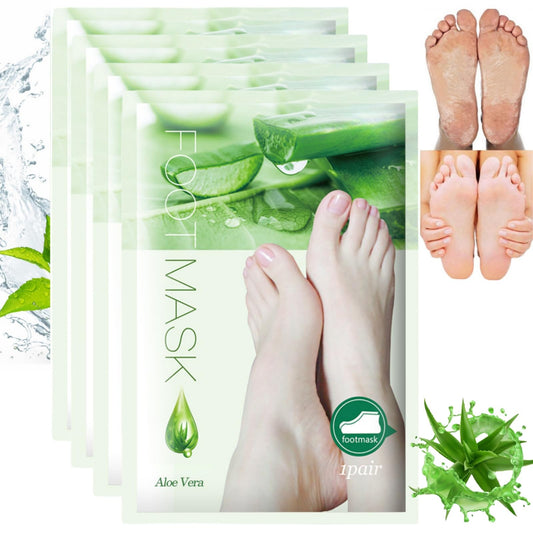 Ruojiar 4 Pairs Natural Aloe Vera Gel Foot Mask,Exfoliating Foot Peel Mask,Aloe Vera Peeling Foot Mask,Aloe Moisturizing Feet Peeling Mask,Foot Peel Mask for Hard Skin,Effective Exfoliating Feet Peeling Socks