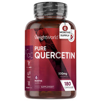 Pure Quercetin Capsules - 6 Months Supply (180 Vegan Quercetin Powder Capsules) - High Strength Quercetin Supplement - Offers Better Absorption & Effectiveness - Natural Immunity Supplement