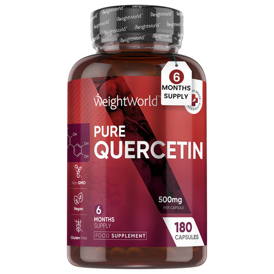 Pure Quercetin Capsules - 6 Months Supply (180 Vegan Quercetin Powder Capsules) - High Strength Quercetin Supplement - Offers Better Absorption & Effectiveness - Natural Immunity Supplement