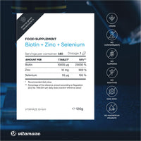 Vitamaze - amazing life Biotin Hair Growth 480 Tablets (+1 Year Supply) with Selenium + Zinc. Biotin 10.000mcg for Hair Growth, Skin and Nails Nourishment, Vegan Small Tablets, German Quality, Vitamaze®