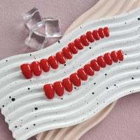 SXVME Light Red Press On Nails Short Oval, Glossy Short False Nails Almond, Salon Quality Manicure, Reusable Soft Gel Fake Nails for Women Everyday Wear, 24 Pcs