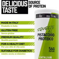 EATALIAN by AMZ BETTER Topping with Protein Pistachio Flavour, Sweet Protein Cream, in a 300 gr Squeezer, Made in Italy, Ideal Pistachio Sauce to garnish Ice Cream, Sweets and Dessert