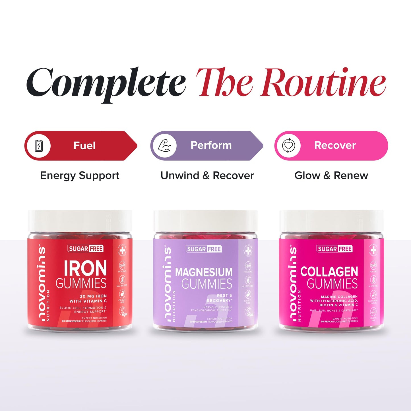 novomins Iron Gummies with Vitamin C - Sugar Free - 1 Month Supply - 20mg with 24mg Vitamin C - Immune System & Energy - Alternative to High Strength Tablets - Iron Supplements for Women & Men - Novomins