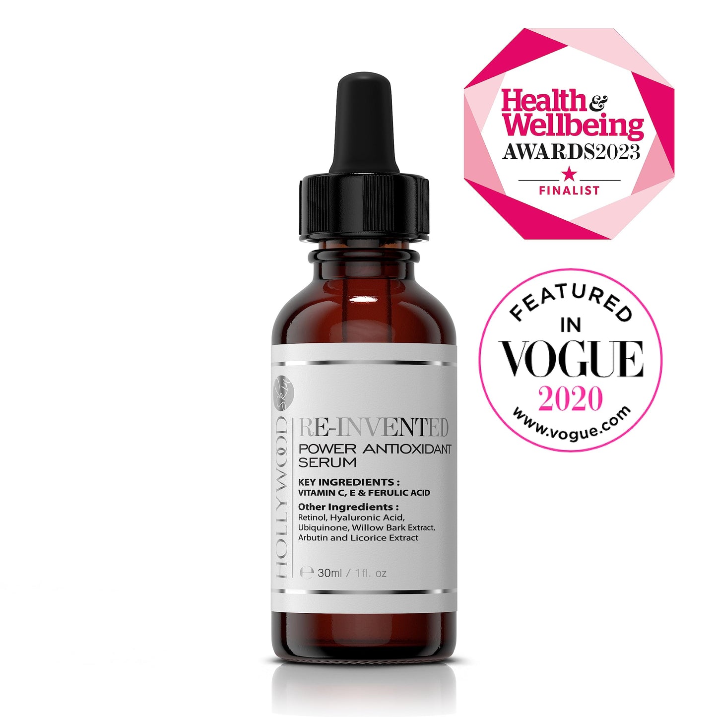 hollywoodskin 2023 Award-Winning Ferulic Acid Serum - with 20% Vitamin C + E, Retinol & Double Weight Hyaluronic Acid. Brightening, Anti-Age, Photo Damage. 30ml