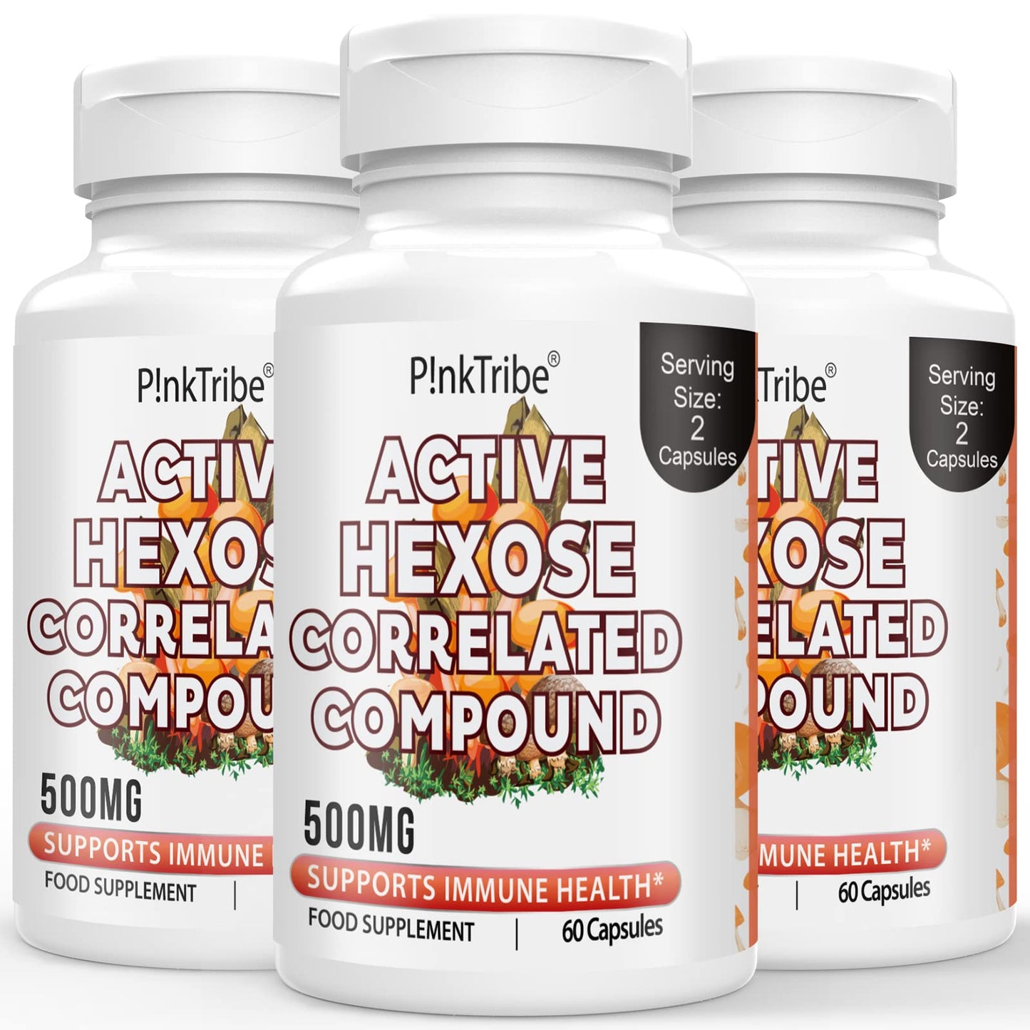 P!nkTribe Active Hexose Correlated Compound 500mg - Supports Immune Health, Liver Function & T-Cell/Natural Killer Cell Activity - 180 Veggie Capsules (Pack of 3)
