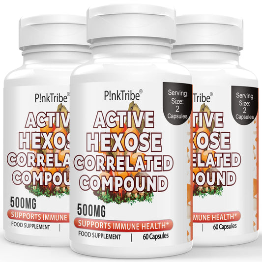 P!nkTribe Active Hexose Correlated Compound 500mg - Supports Immune Health, Liver Function & T-Cell/Natural Killer Cell Activity - 180 Veggie Capsules (Pack of 3)