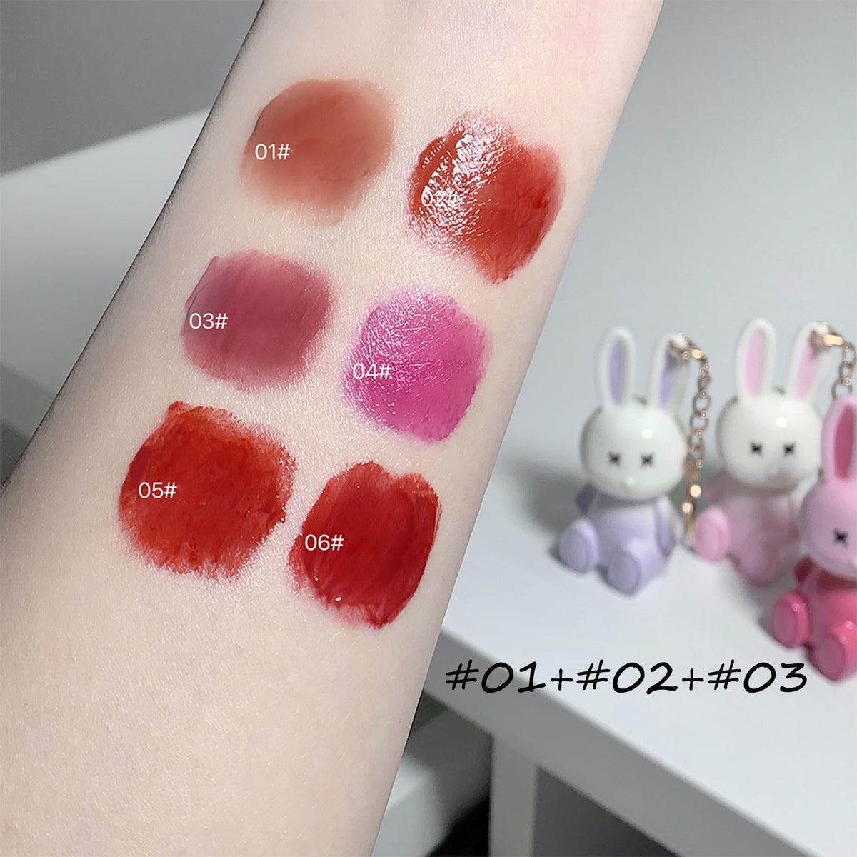 Bekoeen 3Psc Rabbit Lip Gloss Keyring,Moisturising Sparkling Jelly Lip Gloss,Crystal Lip Tint Korean Chinese Makeup, Hydrating Sweet Lip Glaze Set,Cute Lipgloss Set For Girls