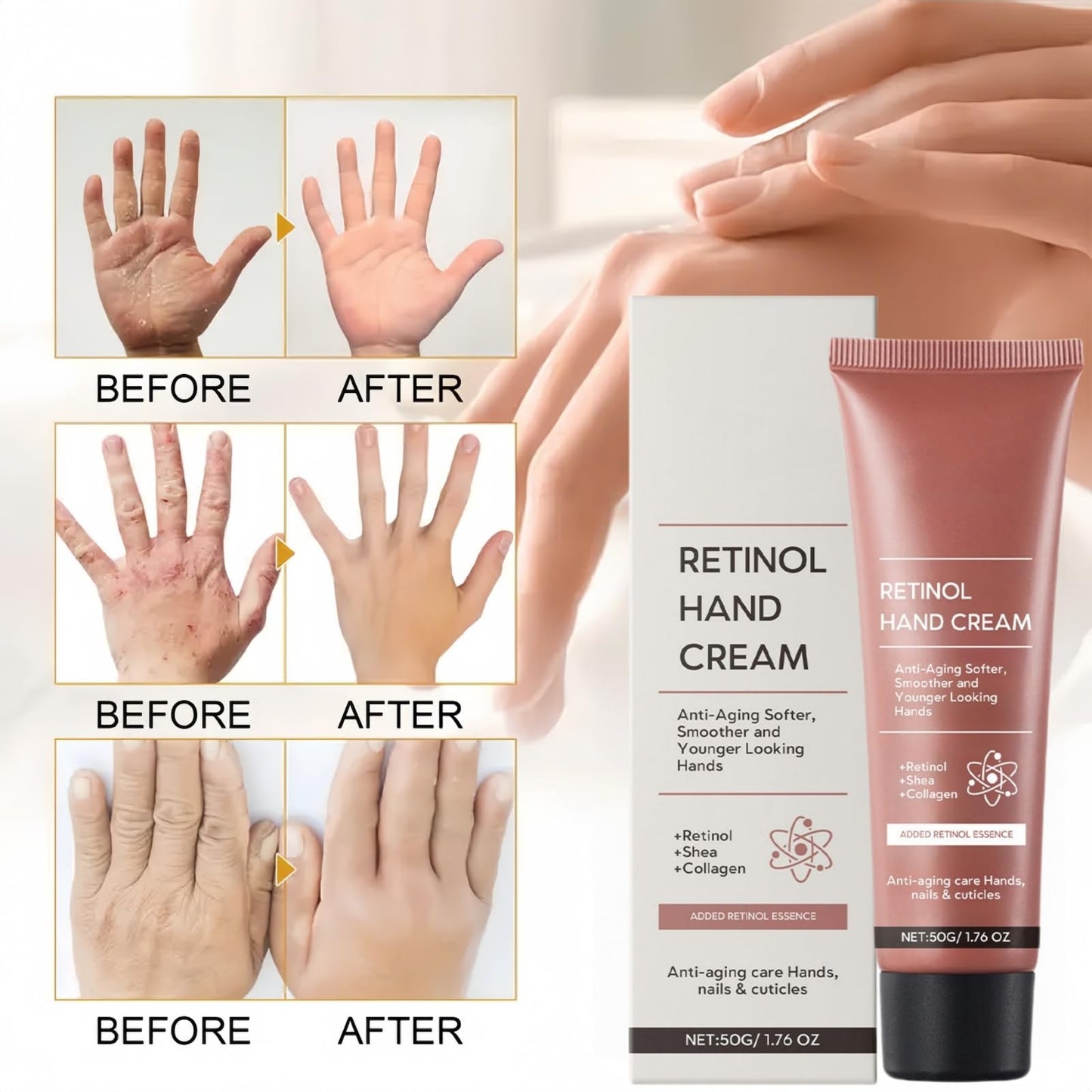 Mubuni 50G Retinol Anti-Aging Hand Cream,Firming Anti-Aging Hand Lotion,Relief Intense Moisture Hand Cream,Handcream for Very Dry,Retinol Moisturizer for Hands,Natural Moisturizer Handcream