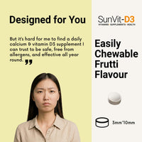 SunVit-D3 Vitamin D3 400IU with Added 600mg Calcium Tutti Frutti Tablets -Supports The Maintenance of Bone, Teeth, Muscle & Immune System - 56 Chewable Tablets