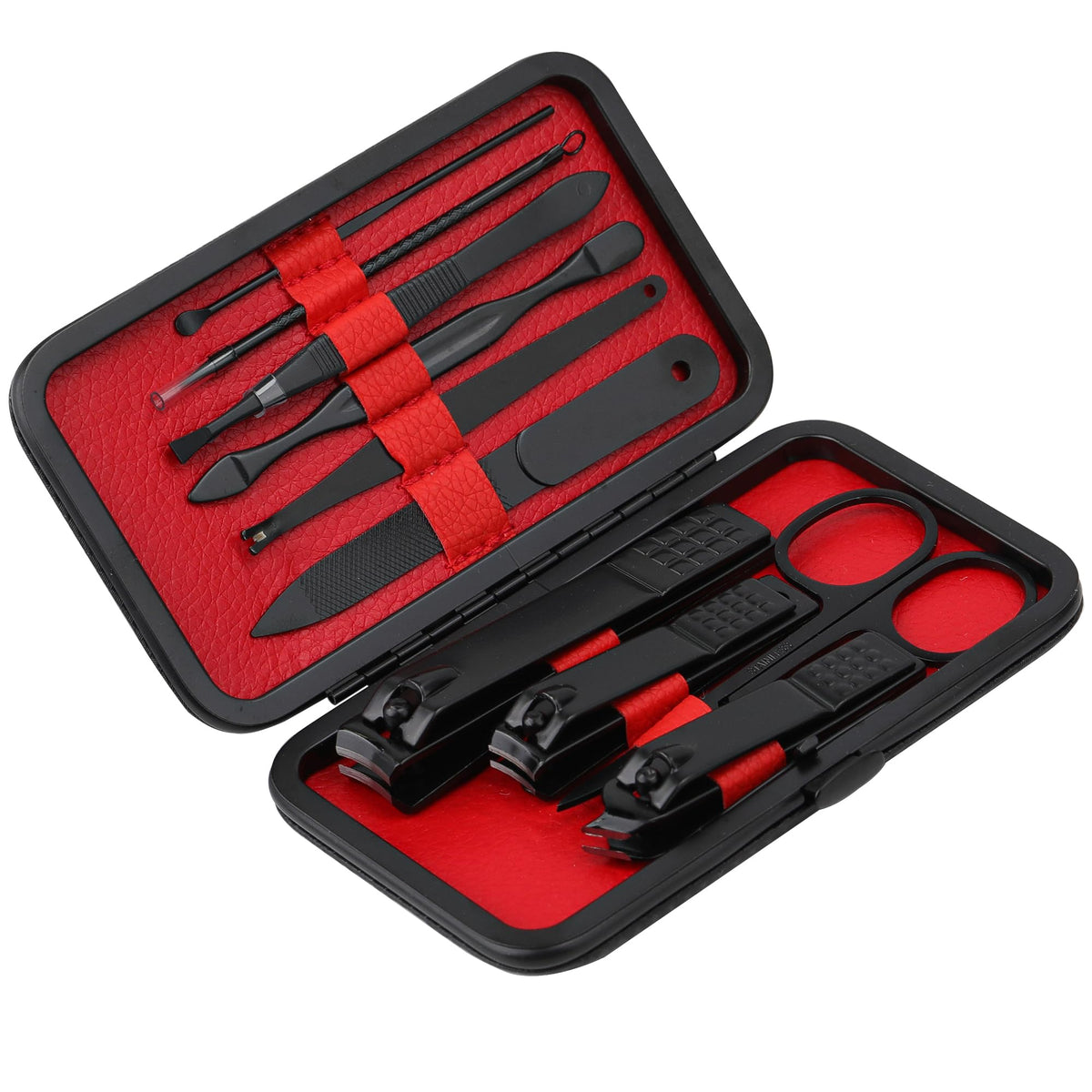 GLAMNE Glamne Manicure Set Nail Clippers Kit Professional Stainless Steel Nail Care Tools with Leather Travel Case 10 in 1 Black