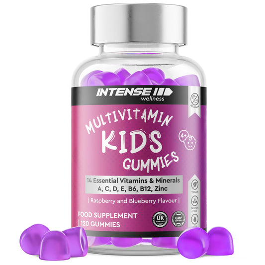 Intense Wellness INTENSE Wellness Multivitamin Gummies for Kids - Vegan Gummies with 14 Vitamins, Minerals, B6, B12 - Raspberry/Blueberry Flavour - Healthy Multi Gummies Boost Immunity, Bone Health, more - 120 Gummies
