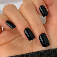 BETESSIN 32 Pcs Black Nails Tips Short Fake Nails with Glue Square Press on Nails Removable Glue-on False Nails for Halloween Women Girls Nail Art Accessories