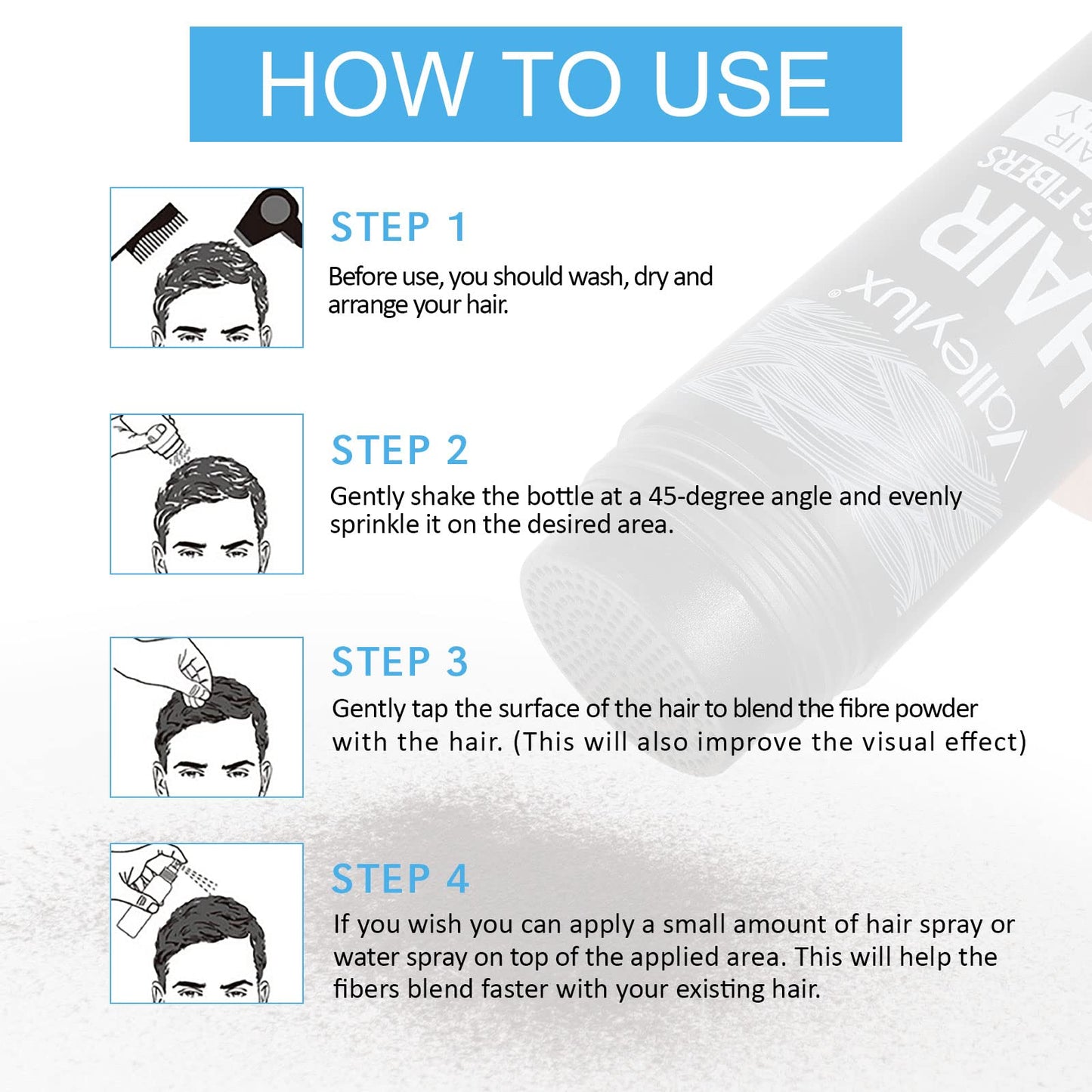 sefudun Natural Hair Building Fibres (BLACK) , Hair Fibres Powder Thinning Hair, Instantly Fill in 15 Sec |Unisex | 4 Shades- Hair Thickener and Topper Fine Hair