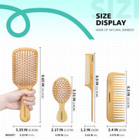 Combetter Bamboo Hair Brush & Comb Set, Scalp Massager, Detangling for Hair Growth