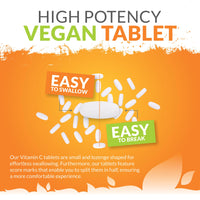 Vitamin C 1000mg - 180 Vegan Tablets - 6 Month Supply - High Strength Ascorbic Acid - Supports Immune System, Energy & Collagen Formation - Nu U Nutrition