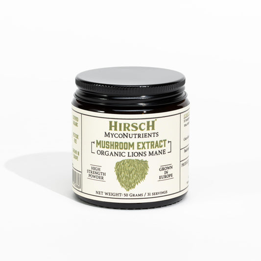 Hirsch Organic Lions Mane High Strength Extract Powder - Organically Grown in The EU - Non-GMO - No Added Fillers