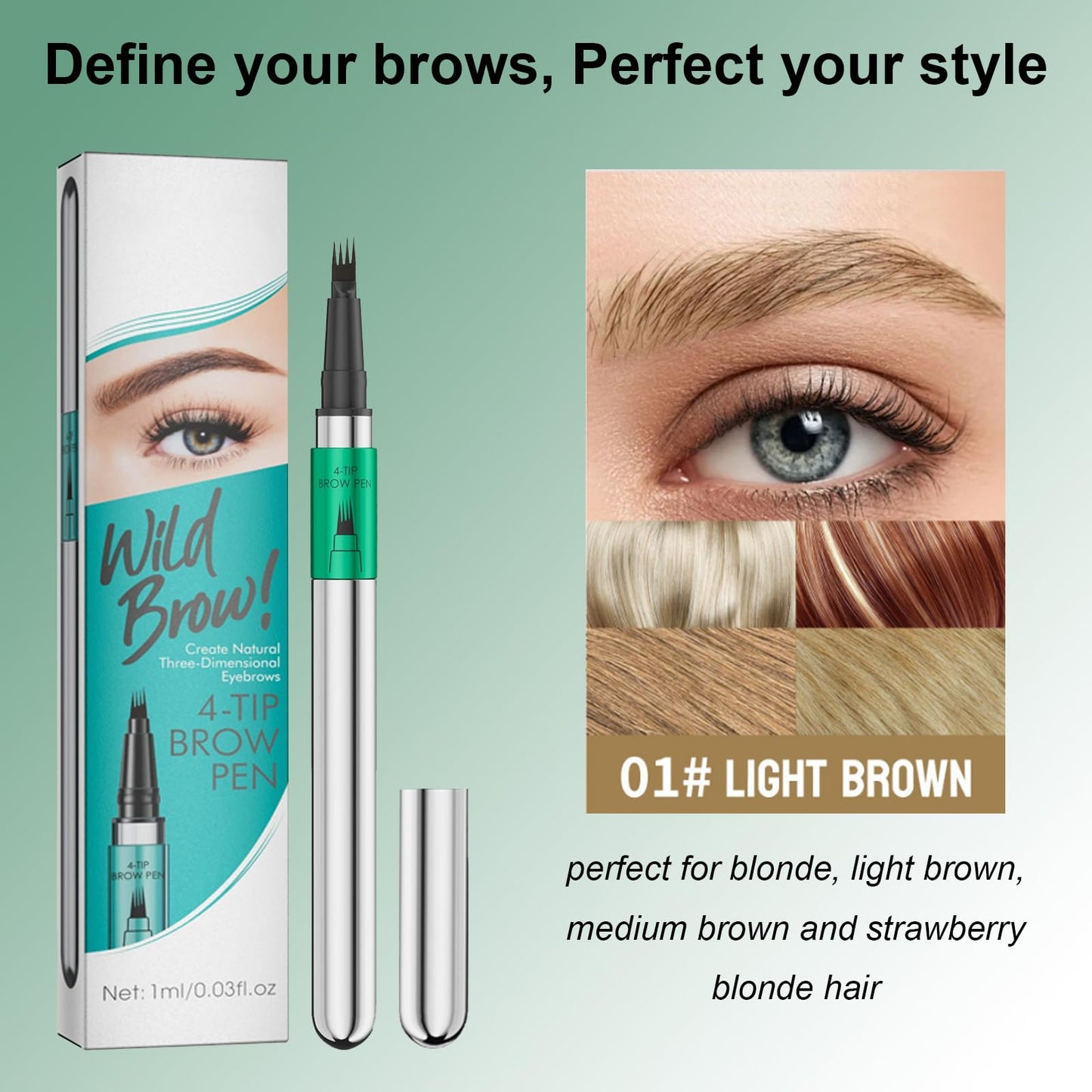 Shengqialun Microblading Eyebrow Pencil Light Brown, 4-Tip Wild Eye Brow Pencil, Precise Eyebrow Pen, Waterproof Long-Lasting Brow Pen, Natural Eyebrows For Women & Girls