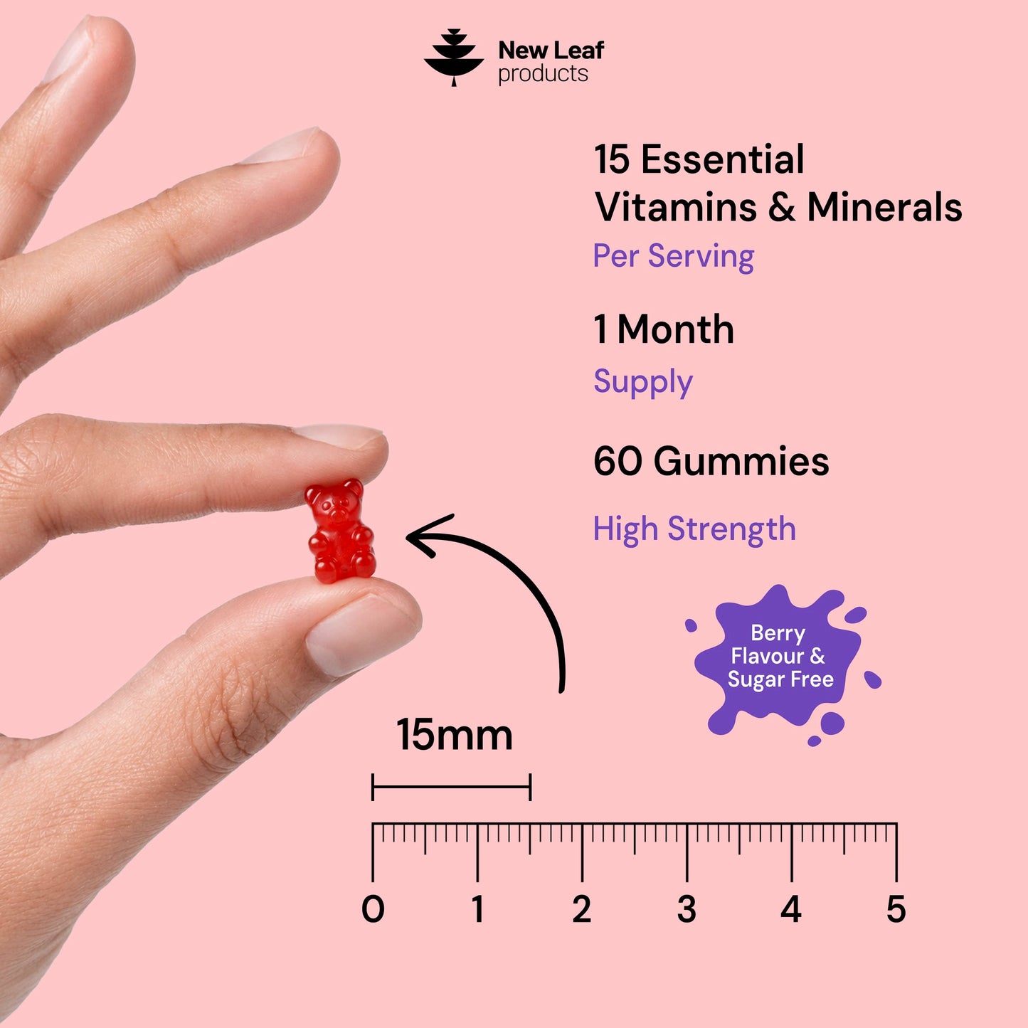 NEW LEAF PRODUCTS Chewable Vegan Multivitamin Gummies - Non Sugar Coated, Gluten Free, Non-GMO Multivitamins for Men and Woman - Fortified with Vitamins C A D E B Biotin, Folate, & Zinc