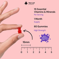 NEW LEAF PRODUCTS Chewable Vegan Multivitamin Gummies - Non Sugar Coated, Gluten Free, Non-GMO Multivitamins for Men and Woman - Fortified with Vitamins C A D E B Biotin, Folate, & Zinc