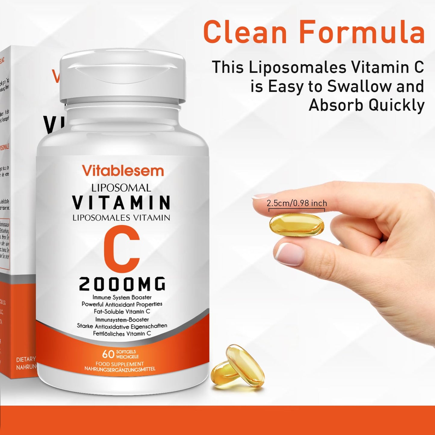 Vitablesem Liposomal Vitamin C Capsules 2000MG (4 Pack) - High Strength Gluten Free & Ascorbic Acid - Immune Support Antioxidant Supplement - Non-GMO