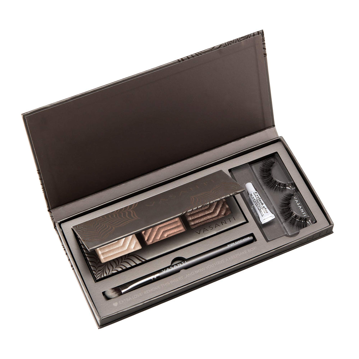 VASANTI Vasanti Synchronicity Eyeshadow Trio Kit (Destiny) - Super Soft Long Lasting Metallic Shimmer Glitter Eyeshadow Palette Kit - With Brush and Lashes