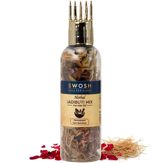 SWOSH Ayurvedic Herbs and Herbal Dry Jadibutti Mixture For Hair Oil Infusion 10 gram(0.35 oz) Bottle With Comb Applicator