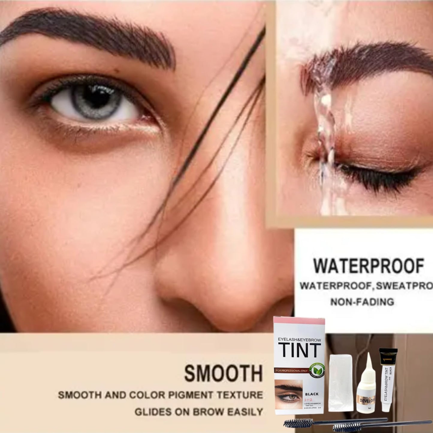 PLVNNZ E-yebrow T-int Kit,Eyebrow Tint,Lash Lift and Tint Kit,Professional Eyebrow & Eyelash Dye, Long-Lasting 6 Weeks, Fast & Easy DIY Brow Dye for Natural,With All Tools(Black)