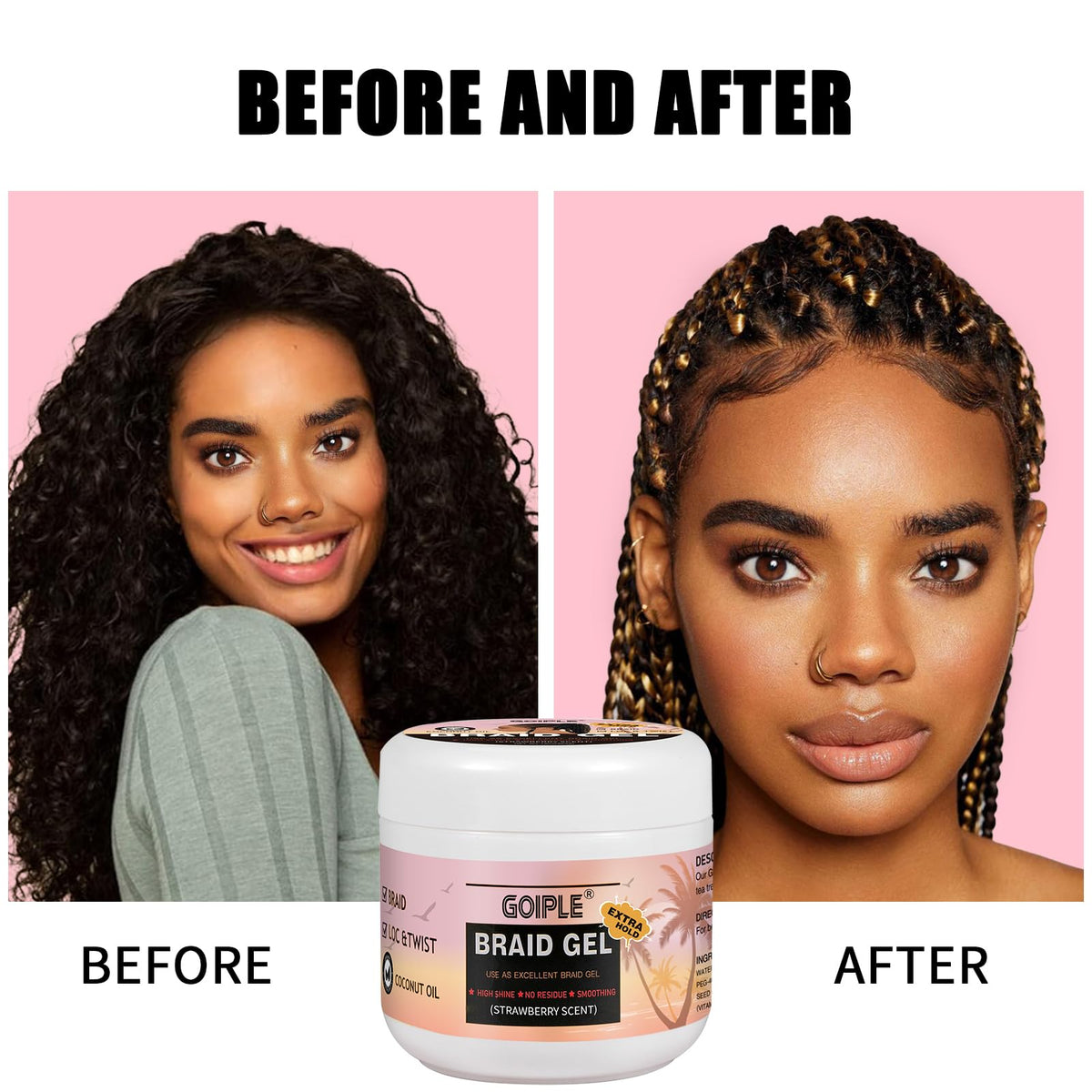 WOZUTUNT Large Capacity Family Pack Smoothing Braiding Gel for Twist, Locs, Braids, Edge Control, Cornrows - Strong Hold, No Flake, Anti-Frizz, Easy to Use Hair Gel Women (16 OZ Strawberry Flavor)