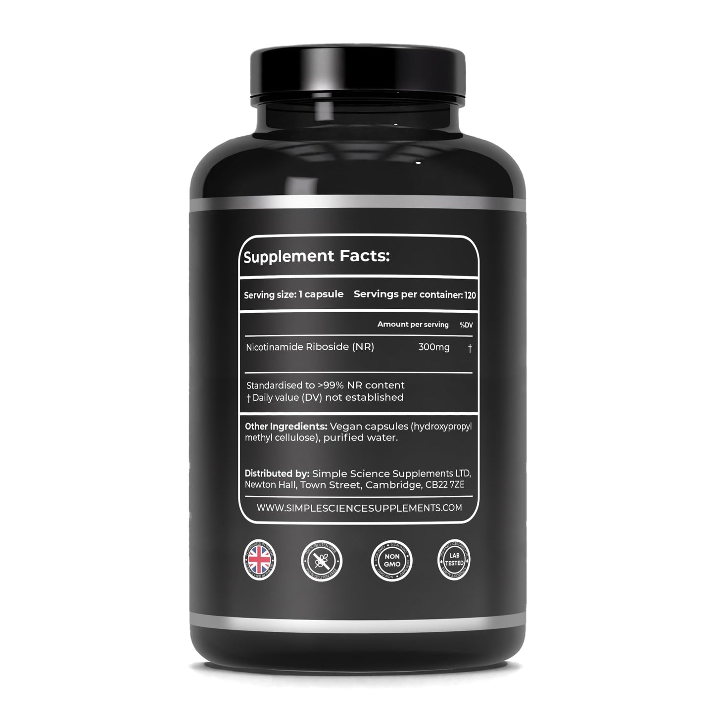 Ultra Pure NICOTINAMIDE RIBOSIDE 300MG | 120 Servings | 99% Pure NR | NAD+ Precursor | Anti-ageing & Longevity Supplement | Lab Tested | 100% Natural and Non-GMO