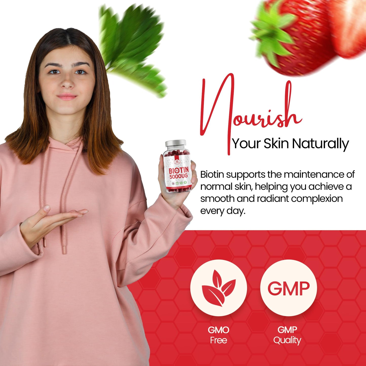 Biotin 5000ug - Hair, Skin & Nail Growth Support -150 Natural Strawberry Flavour Gummies - 5 Months Supply - Suitable for Vegetarians & Vegans - Harla Health - Made in The UK - GMP Codes of Practice