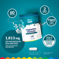 Magnesium Glycinate | Citrate | Malate | 3-in-1 Complex 1813mg - 120 Vegan Capsules - Sustained Release - Triple High Absorption 384mg Elemental Mag per Serving - Made in the UK - Nu U Nutrition