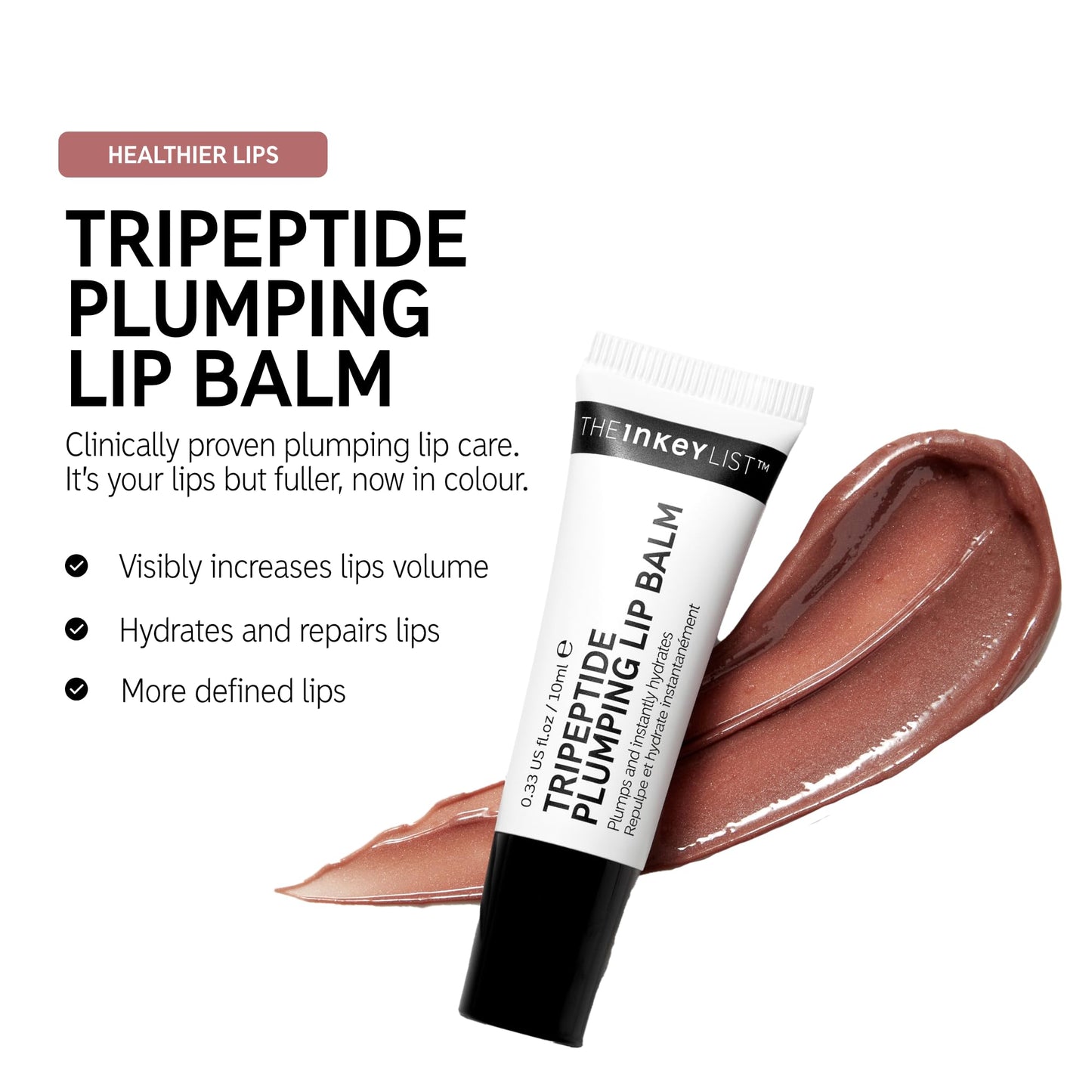 The INKEY List The Inkey List Tripeptide Plumping Lip Balm 10ml | Clinically Proven Plumping Tinted Lip Care | Hydrates Dry Cracked Lips | Vegan & Cruelty Free | Mocha Tint