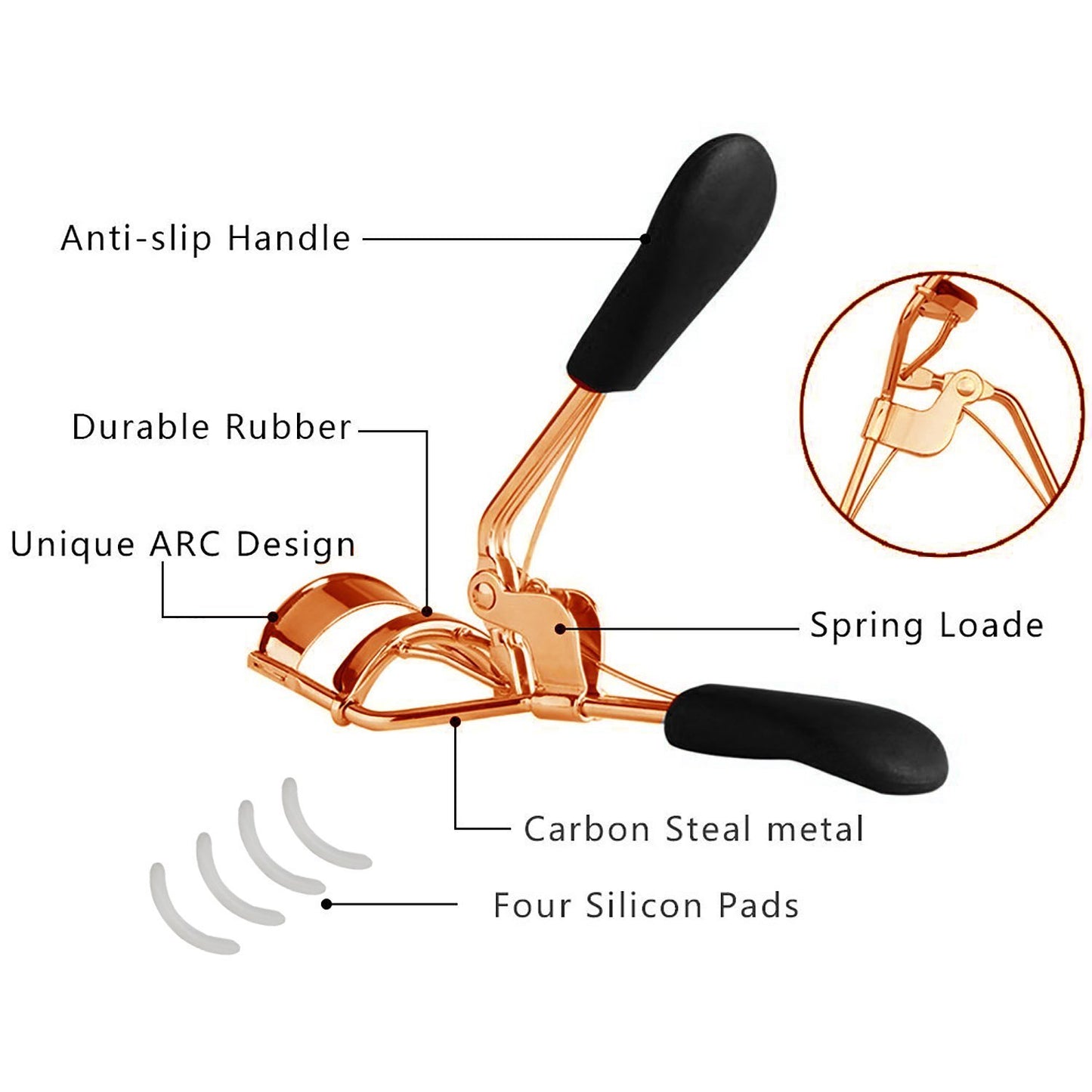 Majestik+ Eyelash Curler With 4 Refill Pads- Designed for No Pinching or Pulling Just Dramatically Curled Eyelashes & Lash Line In Seconds - In Rose Gold