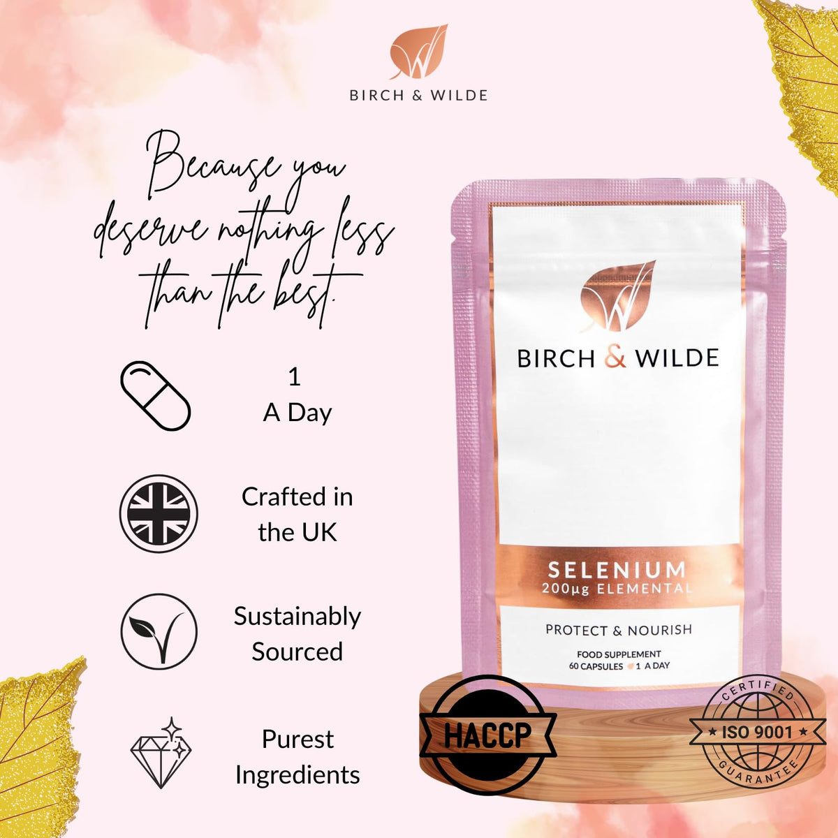 BIRCH & WILDE Selenium 200 μg – High‑Strength Vegan Thyroid & Immune Support Supplement – Antioxidant & Hair Skin Nail Health – UK Made, 60 Capsules (2‑Month Supply)