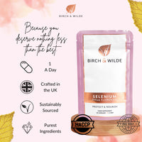 BIRCH & WILDE Selenium 200 μg – High‑Strength Vegan Thyroid & Immune Support Supplement – Antioxidant & Hair Skin Nail Health – UK Made, 60 Capsules (2‑Month Supply)