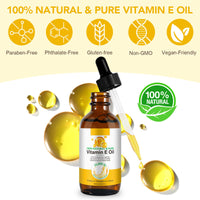 LEISGOTO Vitamin E Oil, 100% Pure Natural Plant Extracts Vitamin E Oil for Skin, Face, Reduces Scars & Stretch Marks, Smooths Fine Lines & Wrinkles, Firms & Boosts Skin Elasticity - 60ml Body Oil (Pack of 2)