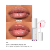 LYNTYAOU Lip Oil Care Moisturizing Gloss Oils Set, 2PCS Plumping Fruit Balm Lips Glow, Transparent Hydrating Lipstick Lip Masks (Coconut & Strawberry)