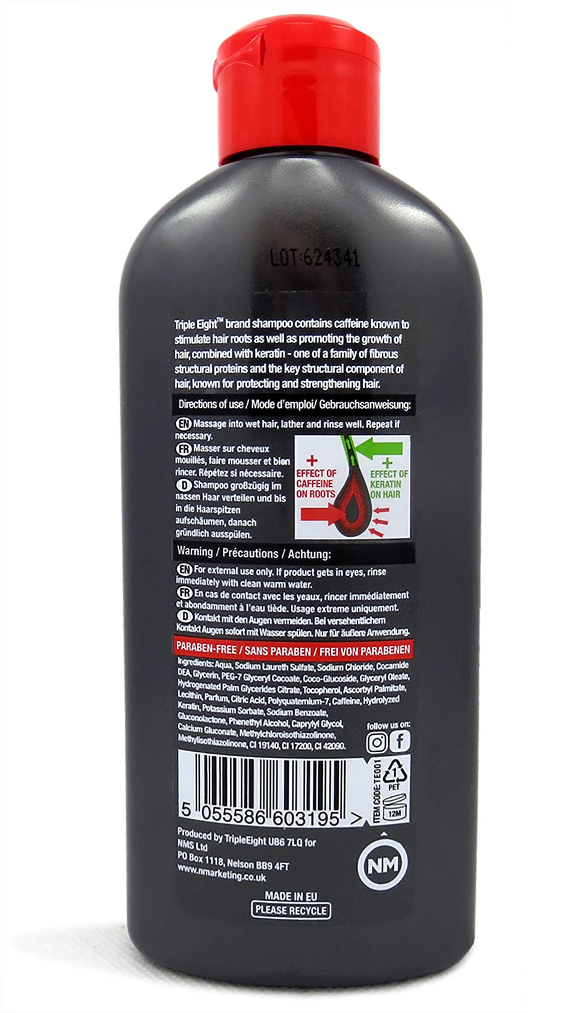 Triple Eight Caffeine And Keratin Shampoo to Stimulate Follicles In Fine, Thinning, Dull Hair