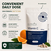 Altruvita AltruVita Vitamin C Supplement 1000mg, High Strength, High Absorption, Supports Immune Health, Antioxidant Protection, Reduces Fatigue, 60 Capsules, 2-Month Supply Vegan, Made in the UK